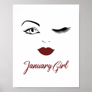 Jänner Girl Eyes Niedlich Red Lips Geburtstag Poster