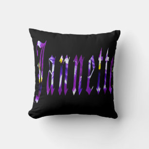 Jannette, Name, Logo, schwarzes Kissen. Kissen