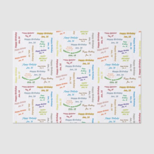 Januar, 16 Geburtstags-Gewebepapier Seidenpapier (Vorderseite)