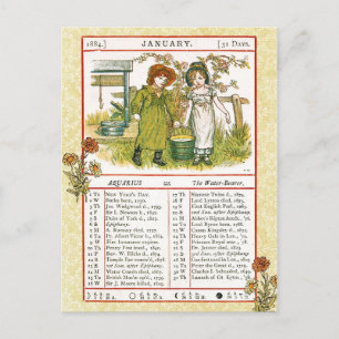Januar 1884 Almanac.  Der Aquarius Postkarte