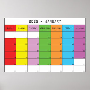 Januar 2025 Farbtage Kalender Planer Poster