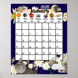Januar 2026 Monatskalender Astrologisch Poster