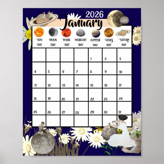 Januar 2026 Monatskalender Astrologisch     Poster (Vorne)