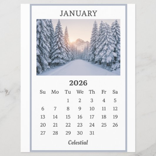 Januar 2026 Snowy Mountain Calendar Page Flyer (Vorne)