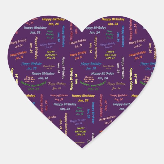 Januar, 24 Geburtstagsaufkleber Herz-Aufkleber (Vorderseite)