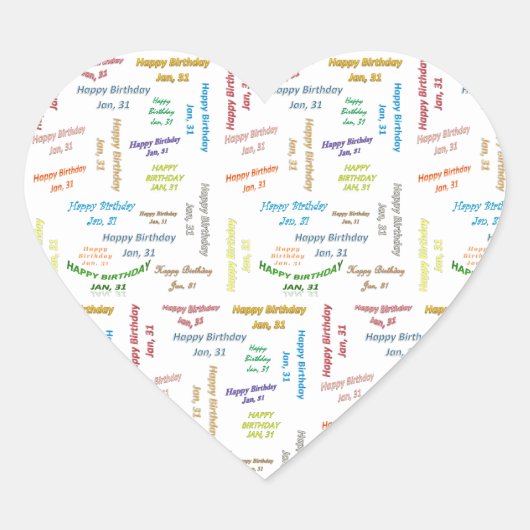 Januar, 31 Geburtstag Herz-Aufkleber (Vorderseite)