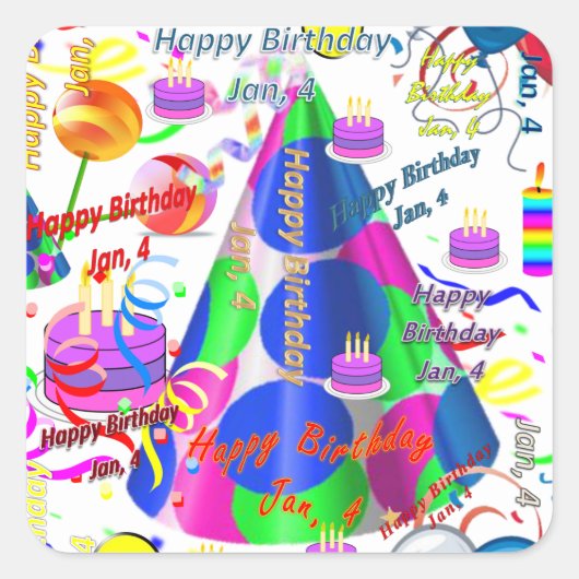 Januar, 4 Kindergeburtstag Stickers (Vorderseite)