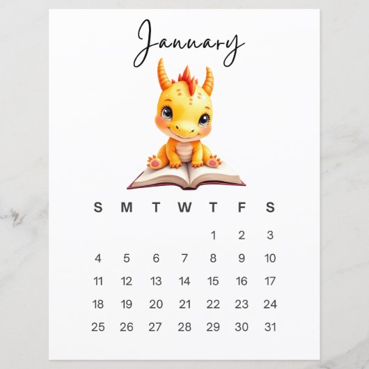 Januar Baby-Drache Kunstprint Whimsical Fantasy  (Vorderseite)