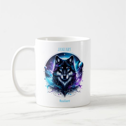 Januar Birth Month Spirit Animal Wolf Kaffeetasse (Links)