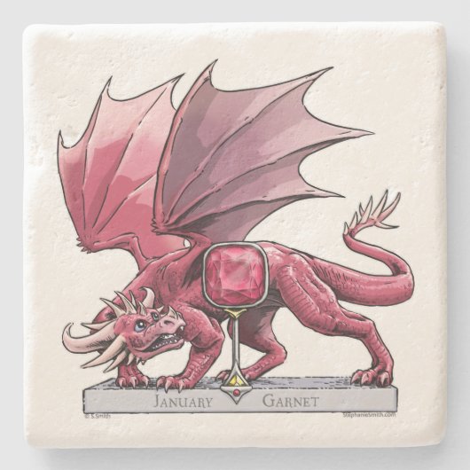 Januar Birthstone Dragon - Garnet Steinuntersetzer (Vorderseite)
