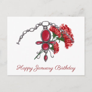 Januar - Birthstone und Blume, Garnet & Carnation Postkarte