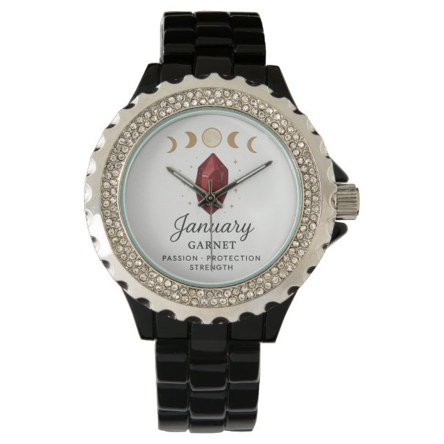 Januar Birthstone Watch - Garnet Crystal Design f Armbanduhr (Vorderseite)
