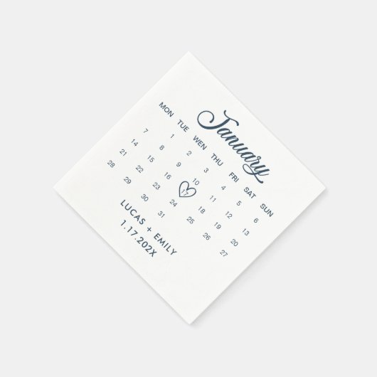 Januar Calendar Dark Blue Wedding Serviette (Ecke)