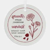 Januar Carnation Floral Birthday Keepake Ornament Aus Glas (Rückseite)