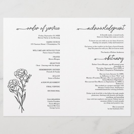 Januar Geburtmonat Blume Beerdigung Programm Flyer (Hinten)