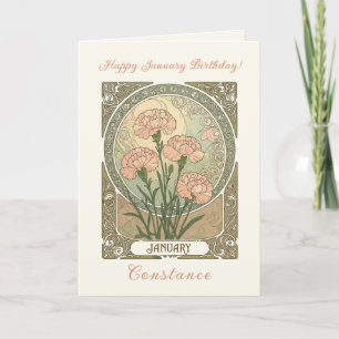 Januar-Geburtsblume Nelken Blumen Kunst Nouvea Karte