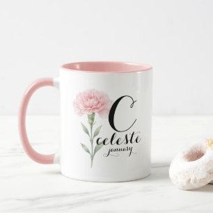 Januar-Geburtsblumen-Tasse – Rosa Nelke-Geschenk Tasse