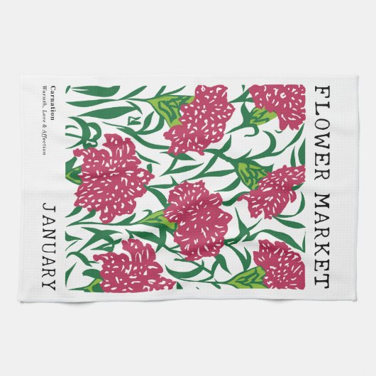 Januar Geburtsmarkt Blume Grüne und rosafarbene Ne Geschirrtuch (Horizontal)