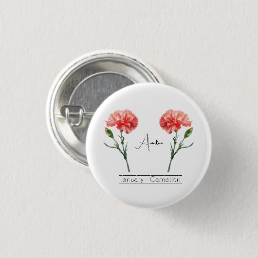 Januar Geburtsmonat Blume Carnation Button (Vorne & Hinten)