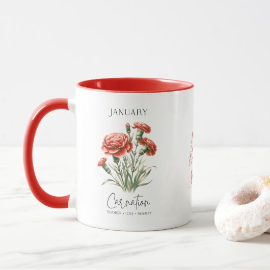 Januar Geburtsmonat Blume Nelke Geburtstagsgeschen Tasse (Mit Donut)