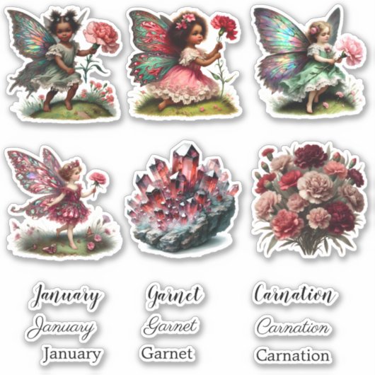 Januar Geburtsmonat Geburtsdatum Blume Sticker Set (Vorderseite)