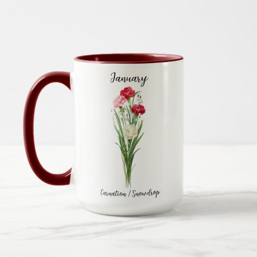 Januar Geburtsstunde Blume Narben & Schneefallen Tasse (Links)