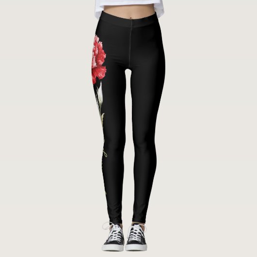 Januar Geburtstag Blume, Rote Narbe auf schwarz Leggings (Vorderseite)