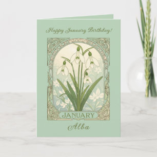 Januar Geburtstag Galanthus Flowers Art Nouveau St Karte
