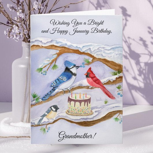 Januar Geburtstag Hinterhof Vögel Großmutter Karte