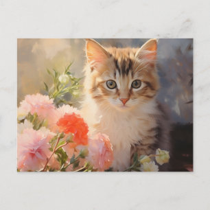 Januar-Geburtstag-Nelken-Blumen und Kätzchen  Postkarte