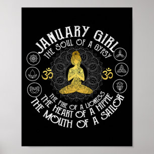 Januar Mädchen Zigeuner Seele Vintage Yoga Geburts Poster