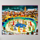 Januar Naive Folk Art Winternacht Poster (Vorne)