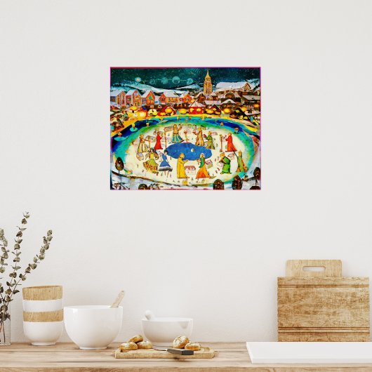 Januar Naive Folk Art Winternacht Poster (Küche)