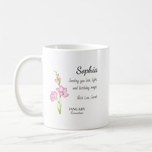 Januar-Nelke Personalisierter Geburtstag Kaffeetasse (Links)