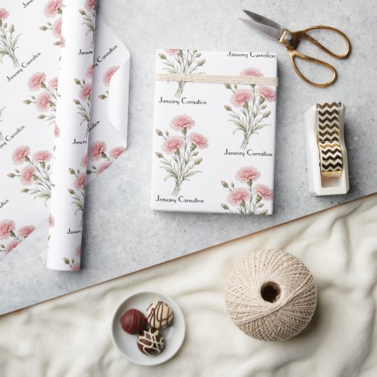 Januar Nelken Blumen Geschenkpapier (Kunsthandwerk)