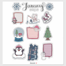 Januar-Stickerblatt – Kuschel-Bären und Wintermagi