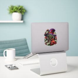 Januar-Zombie-Hexe mit Edelsteinen und Blumen Aufkleber