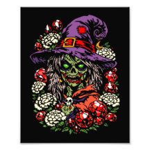 Januar Zombie-Hexe mit Edelsteinen und Blumen