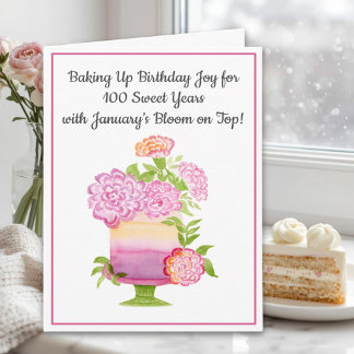 January 100th Birthday Cake Purple Carnations Karte