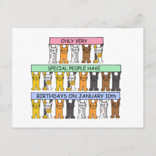 January 10th Birthday Cute Cartoon Cats Postkarte