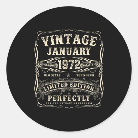 January 1972 54th Birthday For Men 54 Year Old Bda Runder Aufkleber (Vorderseite)