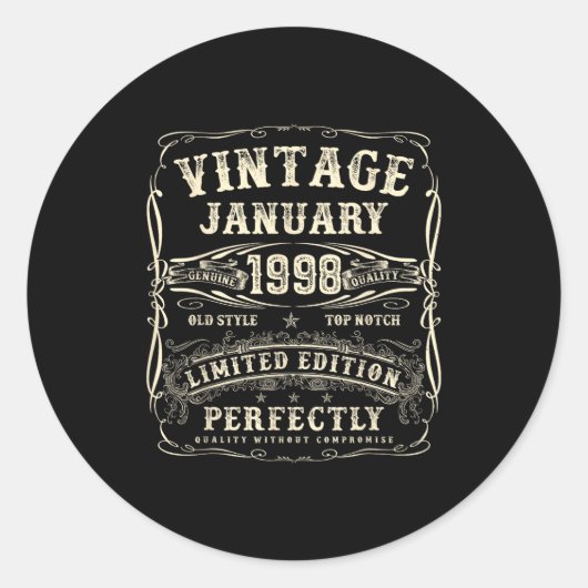 January 1998 28th Birthday For Men 28 Year Old Bda Runder Aufkleber (Vorderseite)