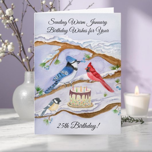 January 25th Birthday Backyard Birds Watercolor Karte