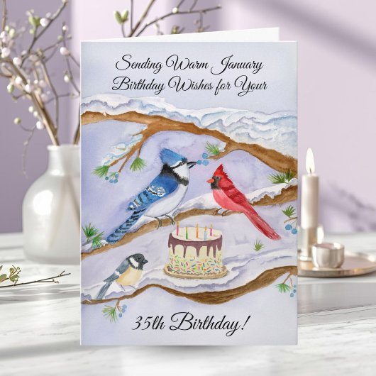 January 35th Birthday Backyard Birds Watercolor Karte