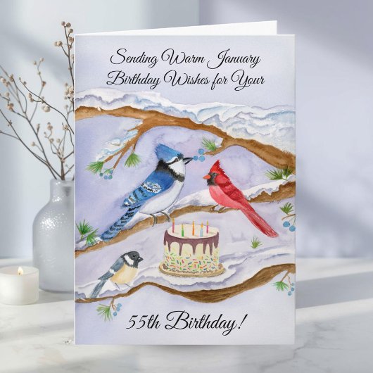 January 55th Birthday Backyard Birds Watercolor Karte