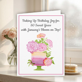 January 80th Birthday Cake Purple Carnations Karte
