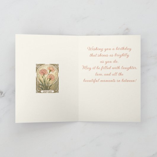January Birth Flower Pink Carnations Art Nouveau S Karte (Innenseite)