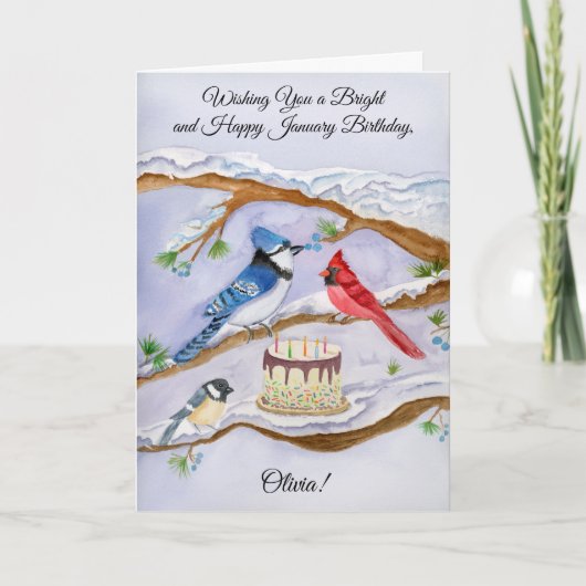 January Birthday Backyard Birds Personalize Karte (Vorderseite)