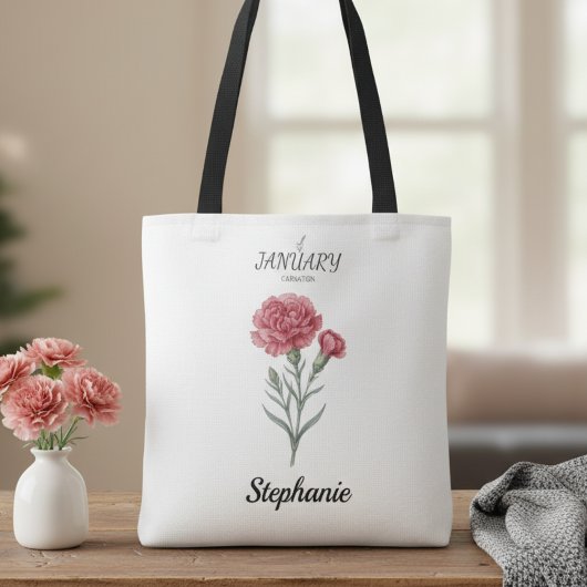 January Birthday Gift Carnation Birth Flower Art Tasche