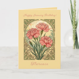 January Birthday Pink Carnations Art Nouveau Style Karte